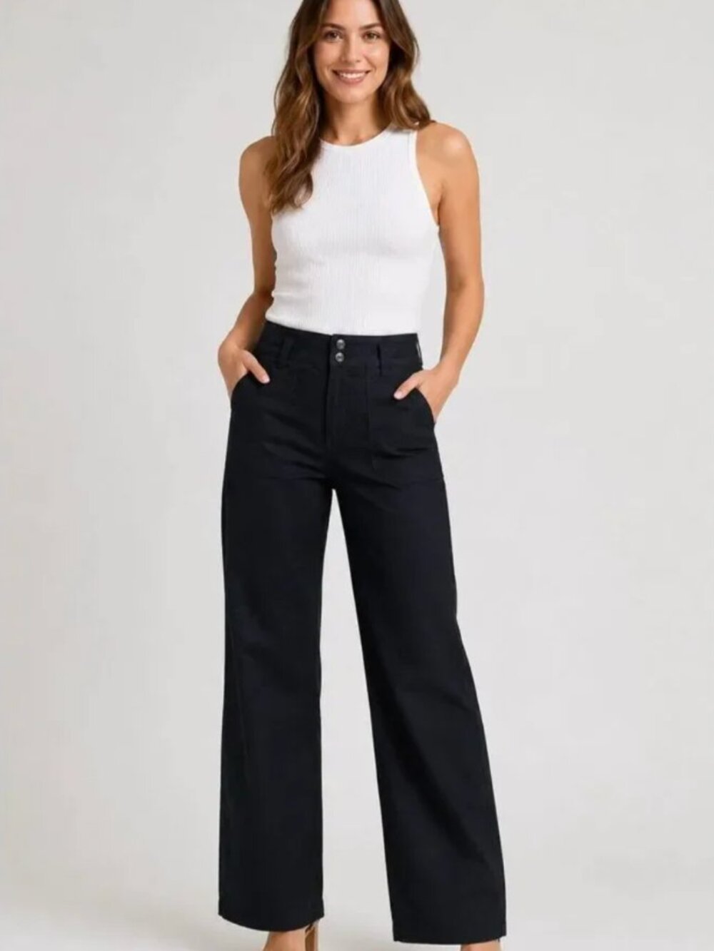 Maeve by Anthropologie Black Wide-Leg High-Rise Pants, Size 16